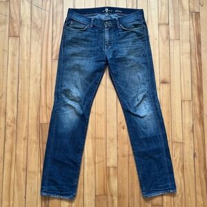 7 For All Mankind Slimmy Men Blue Medium Wash Slim Straight Leg Jeans Size 34x32